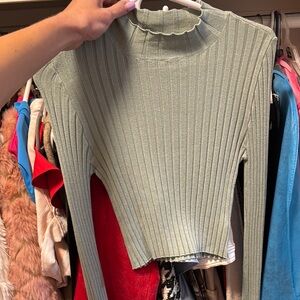 Ribbed Long Sleeve Crop Top in Sage Green